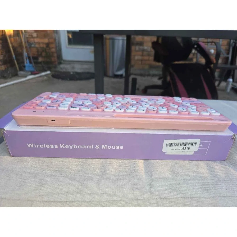 Pink Retro Round Keycaps Full-Size Typewriter Keyboard Mouse Set dongle missing